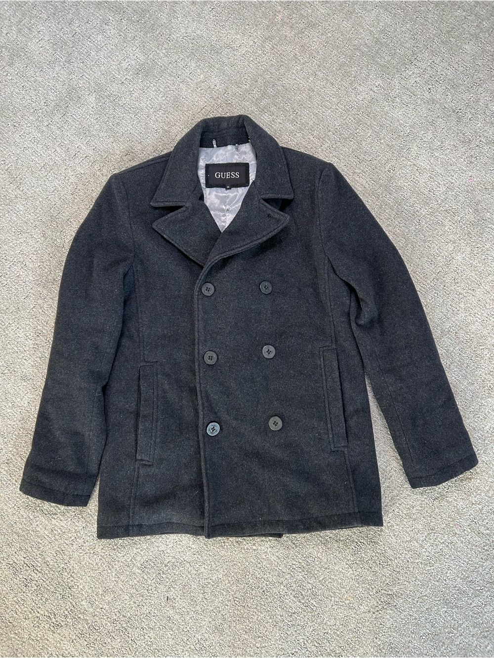 Womens Y2K Guess Peacoat Grey Double Breasted Skirted Wool Womens Medium Twee